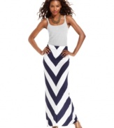 Graphic chevron stripes add a modern appeal to this Kensie maxi skirt -- perfect for a stylish day-to-night look!