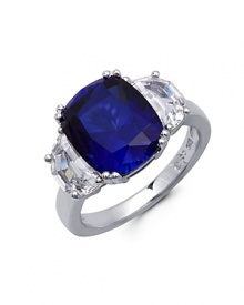 Capturing the light, Crislu's platinum ring with a striking sapphire conundrum stone is an eternally glamorous piece that is sure to shine on,