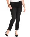 Make a memorable exit in Seven7 Jeans plus size skinny jeans, featuring rhinestone back pockets!