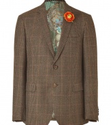 The classic check print blazer gets a modern redux with this dandyish version from Etro - Notched lapels with floral pin, two-button closure, flap pockets, back double-vent, all-over check print - Style with a classic button down, slim trousers, and brogues