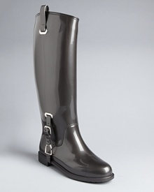 Step out in style, gray skies notwithstanding, in these elegant, equestrian-influenced Ralph Lauren Collection rain boots.