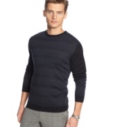 Understated style with a subtle striped pattern. Calvin Klein's classic crew neck sweater pairs seamlessly with favorite pieces from your existing closet.