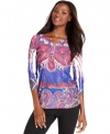 Style&co.'s printed henley is a colorful casual look, perfect for pairing with jeans or even a dressier bottom!