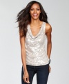 Fun, fanciful pailette sequins add charm to INC's cowlneck tank. A must-have piece for the season.