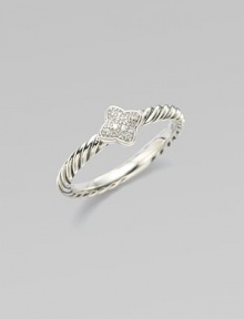 From the Cable Collectibles Collection. Diamond pavé quatrefoil decorates a signature sterling silver band.Diamond, 0.05 tcw Sterling silver Width, about ¼ Imported Additional Information Women's Ring Size Guide 