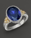 Judith Ripka Sterling Silver and 18K Gold Oval Stone Estate Ring with White Sapphire and Blue Corundum