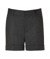 Elegant shorts in fine, black wool blend - Truly comfortable, thanks to a touch of stretch - Ultra-slim, cuffed style hits mid-thigh - Medium-width waist with belt loops - Pockets at either side, welt pockets at rear - Flattering crease detail at front - Polished and chic, a cool weather must in any wardrobe - Pair with tights, a tunic top or cardigan and ankle booties