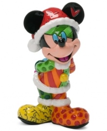 Mickey Mouse, in a festive Santa hat, gets a dose of whimsical colors and patterns in this collectible figurine from acclaimed Brazilian artist Romero Britto.