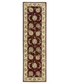 Expand beyond the standard borders of the room-size rectangle with the Nourison 2000 area rug collection. Classic in design, of the moment, while still boasting a chic sophistication, this rug features a regal ground of deepest burgundy with a tapestry-like pattern of flowers and cream border. Made of 100% silk and wool pile.