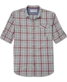 Roll up in style with this heathered plaid shirt from DKNY jeans