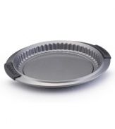 A perfect result, from tart to finish! Take the guesswork out of tart-baking with Anolon's 9.5 loose base tart pan. New proprietary coating ensures superior release and makes cleanup a snap. Silicon-enhanced handles are steady and slip-free, while the pan's substantial weight provides durability and helps prevent warping.