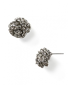 Knotted braids in a worn silvertone hue make this stud earring a standout for your textured fall wardrobe.