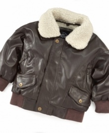 He'll be the coolest kid on the block in this faux-leather bomber jacket from KC Collections.