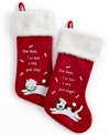 Throw them a bone. Velvety soft Christmas stockings for good cats and dogs get the whole family in on the holiday fun. Featuring pet appliques with bells on, a letter to Santa and plush white cuffs.