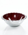 Full of surprises, this handcrafted salad bowl from the Simply Designz collection of serveware and serving dishes pairs sleek, polished aluminum with a fluted edge and lustrous burgundy enamel. Perfect for greens, pasta and more.