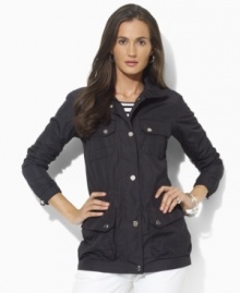 Designed from sleek microfiber, this petite Lauren by Ralph Lauren lightweight jacket is finished with chic metallic accents for a feminine look. (Clearance)