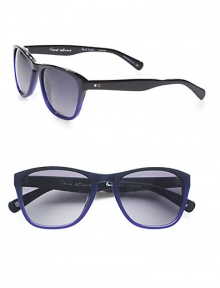 This unique frame features a slightly rounded teardrop lens shape, keyhole bridge and solid CR-39 polarized lenses for a vintage-inspired look. Available in onyx/navy with grey gradient lens.100% UV ProtectionImported