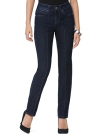 Skinny jeans with vintage-inspired flair, from Style&co. The piped creases in front give you a leg-lengthening boost, while the dark wash flatters your curves!