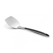 Crafted from stainless steel with heat-resistant soft-touch silicone accents, this Calphalon turner is comfortable where it should be: in the handle, and the flexible head will slide easily under food. Their long handles and generous size make maneuvering in the kitchen faster and safer. All edges are tapered for easy turning.