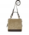 Taking inspiration from a vintage camera bag, this luxe suede shoulder bag from Salvatore Ferragamo is perfect for urban exploration or off-duty cool - Square shape, top zip closure, small top carrying handle, convertible shoulder strap, reinforced leather trim with stud detail - Style with wide leg trousers, a breezy blouse, and lace-up platform booties