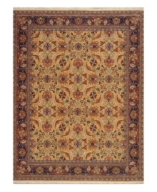 The Brighton area rug from the English Manor Collection is the epitome of style, graced with lush blossoms, orderly palmettes and lattice stems and vines. Woven of incredibly soft New Zealand wool with a cotton foundation for added strength. Finished with Karastan's patented Luster-Wash(tm) process for an antique-like find, perfect for any home.