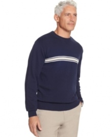 John Ashford defines casual sophistication with the clean lines of this striped crew sweater. (Clearance)