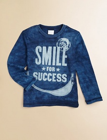 Your little one will love smiling wide in this comfy tee washed to look like well-worn denim.CrewneckLong sleevesCottonMachine washImported