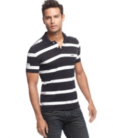 Up the ante on summer style with this sleek striped polo from Armani Jeans.