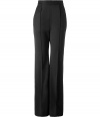 Luxurious black pants in fine wool stretch - new wide leg silhouette with pleats - looks ladylike, respectable, but trendy at  the same time - sits high at the waist - a dream basic, luxurious, really nice quality - for many occasions from the office to art exhibit previews - best worn with slim tops that can be tucked in - a MUST: high shoes - wear with a blazer, trench coat