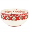 Accented with Winterberry plaid, this sentimental bowl from Fitz and Floyd wishes everyone a very merry Christmas.