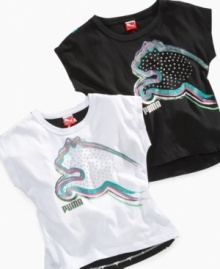 A Puma logo on the front with sweet prints on back, these hi-low tees exude confident style.