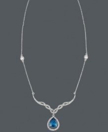 Your neckline has never looked so luxurious! B. Brilliant's beautiful teardrop-shaped pendant features a swirling design in white and London blue cubic zirconias (7-1/3 ct. t.w.). Set in sterling silver. Approximate length: 18 inches. Approximate drop: 1/2 inch.