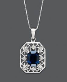 The perfect gift for the September birthday girl. This breathtaking pendant is crafted in ornate 14k white gold while an emerald-cut sapphire (1-9/10 ct. t.w.) and round-cut diamonds (1/5 ct. t.w.) add just the right amount of sparkle. Approximate length: 18 inches. Approximate drop: 1 inch.