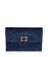 Pack a seriously stylish punch with this glitter-covered clutch from cult-favorite accessory designer Anya Hindmarch - Classic rectangle shape, front 14kt gold-plated twist-lock closure, allover glitter embellishment - Style with a sleek cocktail frock or a flirty club-ready look