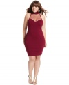 Steam up your Saturday night with Baby Phat's halter plus size dress, featuring a sheer bandage design.