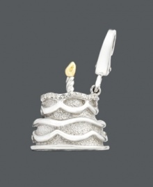 Have your cake and wear it too! The perfect birthday gift, this adorable cake charm already has a candle on top.  Crafted in 14k gold and sterling silver with round-cut diamond accents. Lobster claw clasp. Approximate drop: 1-1/4 inches.