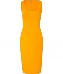 With a vibrant hue and a figure-hugging fit, this Michael Kors sheath will make a stylish impact for day or night - Square neckline, fitted silhouette, front seaming detail, back slit, concealed back zip closure - Style with sheer stockings, a slim trench, and platform pumps