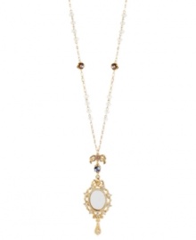 Who's the fairest of them all? You, with this necklace from Betsey Johnson. Crafted from gold-tone mixed metal, the necklace features a mirror pendant at the center, with beads and crystal accents for added shine. Approximate length: 29 inches + 3-inch extender. Approximate drop: 5-1/4 inches.