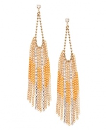 Light the dance floor on fire with these disco-themed drop earrings. Bar III's retro style draws inspiration from the 70s with its long tassel design, sparkling crystal accents, and vivid orange hues. Crafted from silver-plated mixed metal. Approximate drop: 4-3/4 inches.