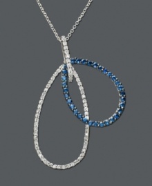 This dramatic piece from the Effy Collection looks like two glistening teardrops. Pendant features a double drop design, one with round-cut sapphire (3/4 ct. t.w.), the other with round-cut diamond (1/3 ct. t.w.). Set in 14k white gold. Approximate length: 18 inches. Approximate drop: 1-1/2 inch.