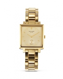 Get in a kate spade new york state of mind with this square-faced watch. Crafted of gold-plated metal and accented by classic link bracelet, it's always fashionably on time.