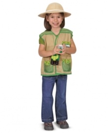 Get ready to explore the backyard or playroom with this realistic role-play costume! This dress-up set can be worn for outdoor bug-collecting on one day, inspire a pretend rain-forest adventure on the next, then outfit a safari guide on a pretend-play search for stuffed animals!