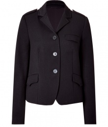 Add easy elegance to your new season staples with this chic wool-blend coat from Steffen Schraut - Spread collar, long sleeves, epaulets, front button placket, flap pockets, slim fit, cropped - Wear with slim trousers, a silk blouse, and platform heels