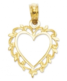 Sweet femininity. This frilly, lace-trimmed heart charm makes the perfect gift for a loved one. Crafted in 14k gold. Chain not included. Approximate length: 3/4 inch. Approximate width: 1/2 inch.