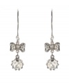 Get flirty, feminine style in an instant. Betsey Johnson's chic drop earrings feature a silver tone mixed metal setting with crystal-coated bows and circular glass stone drops. Approximate drop: 3 inches.