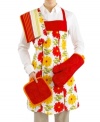 Fresh for spring. A quilted floral pattern in vibrant red and tangerine make Bold Bloom oven mitts a cheerful addition to the casual kitchen.