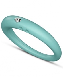 Stackable style with a hint of sparkle! DUEPUNTI's unique ring is crafted from aqua-hued silicone with a round-cut diamond accent. Set in sterling silver. Ring Size Small (4-6), Medium (6-1/2-8) and Large (8-1/2-10)