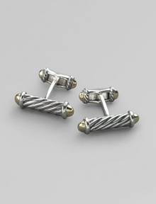 Cable column cuff links in silver and 18K gold. Imported