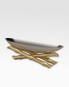 A sophisticated addition to any table, inspired by Asian culture in gleaming, 18/10 stainless steel with 24k goldplated bamboo feet. Food safe 12W X 4H X ½D Hand wash Imported 