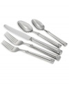 Upscale modern detail with quality hollow-handled construction, Monique Lhuillier's Pointe d'Esprit flatware collection exudes sophistication. An intricate bottom band with raised dots and crosshatches gives way to a comfortable oversized handle in brilliant 18/10 stainless steel. Includes a tablespoon, cold meat fork, sugar spoon and butter knife.